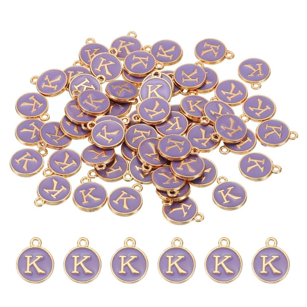 9099 Letter Charm K, 60Pcs Double Sided Alphabet Initial Charm Pendants
